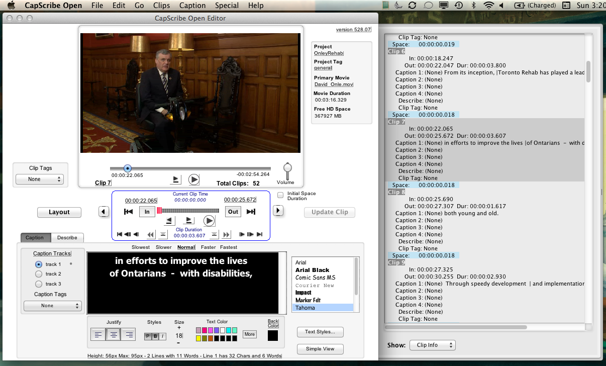 capscribe editor screen shot - captioning